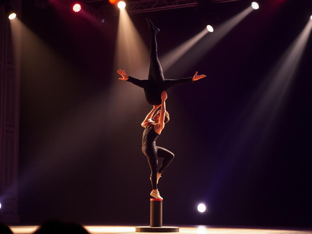 Hand balancing acrobatic act on stage at gala dinner entertainment