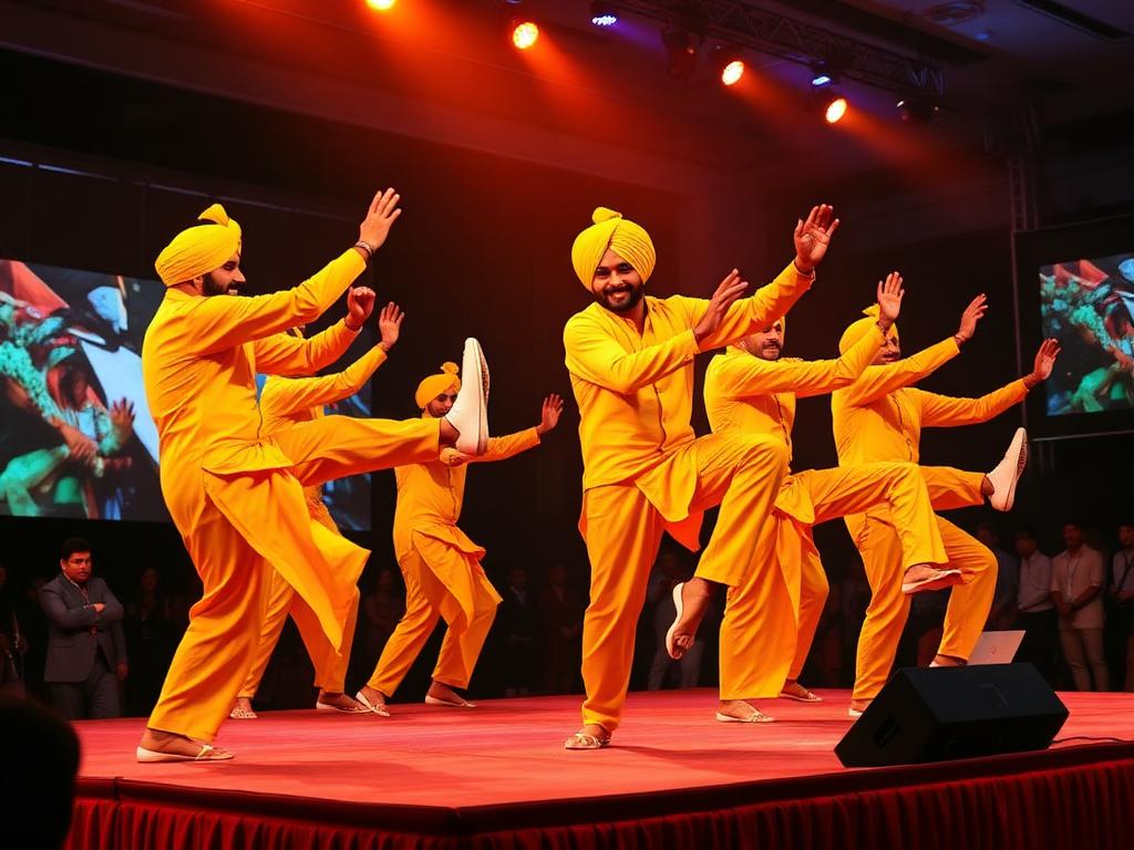 Bhangra troupe performing on stage at corporate event