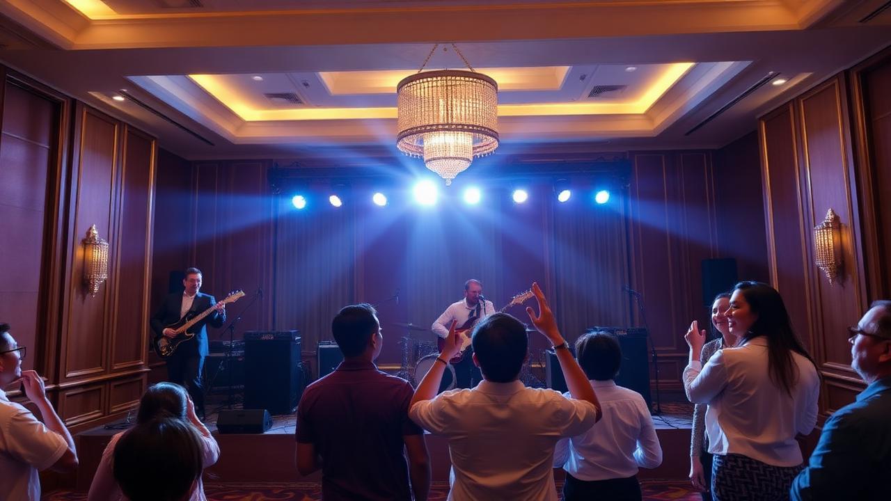 Live band performing at a Singapore hotel ballroom event