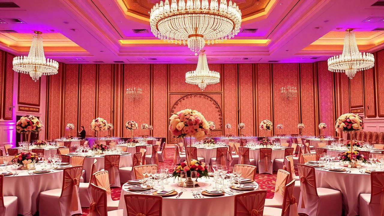 Luxury gala dinner setup in a grand Singapore hotel ballroom