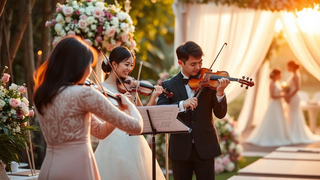Couple booking wedding entertainment with live band performing at a Singapore hotel ballroom