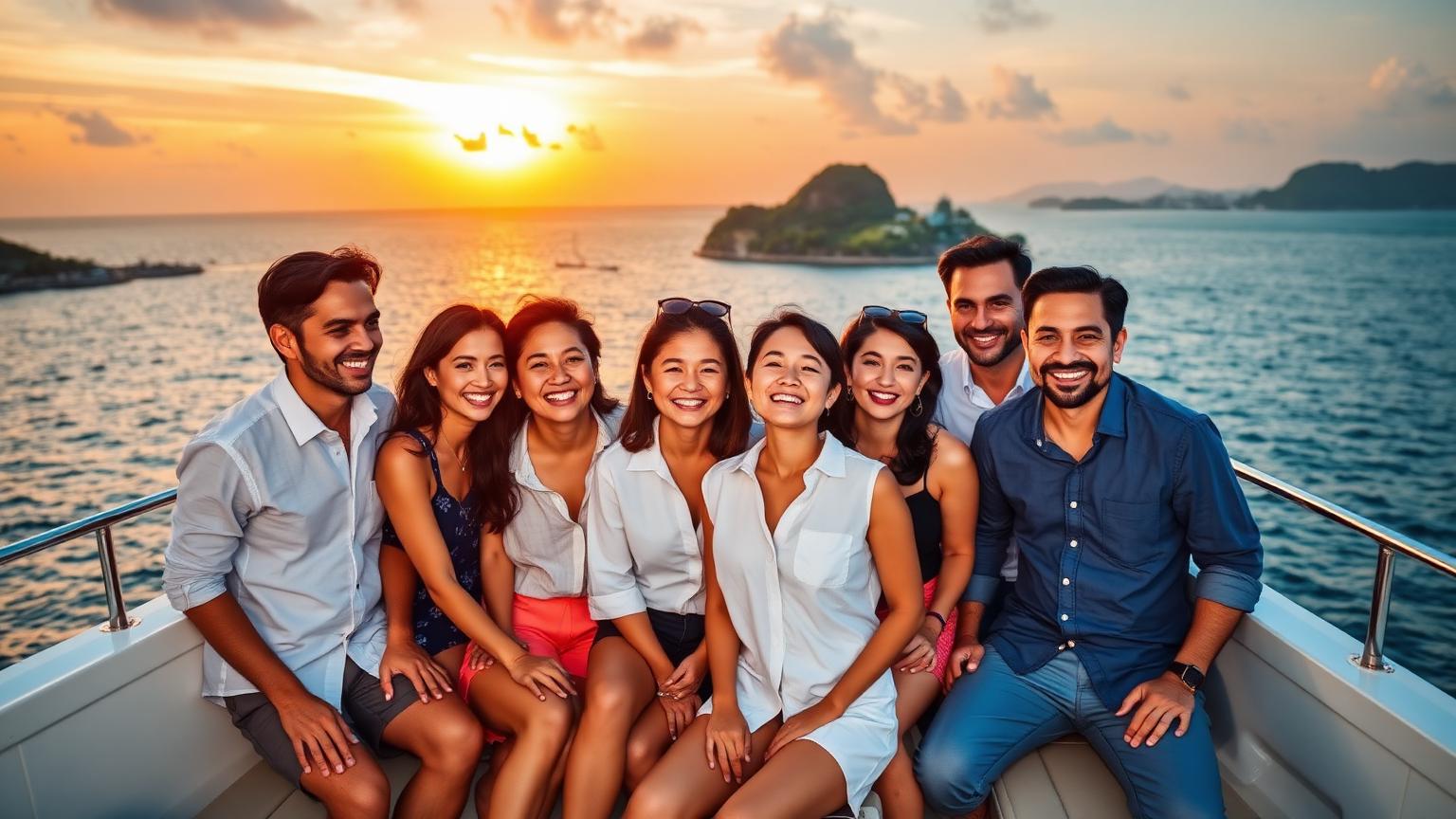 Corporate retreat group photo on a yacht near Singapore organised by Luxoria Entertainment