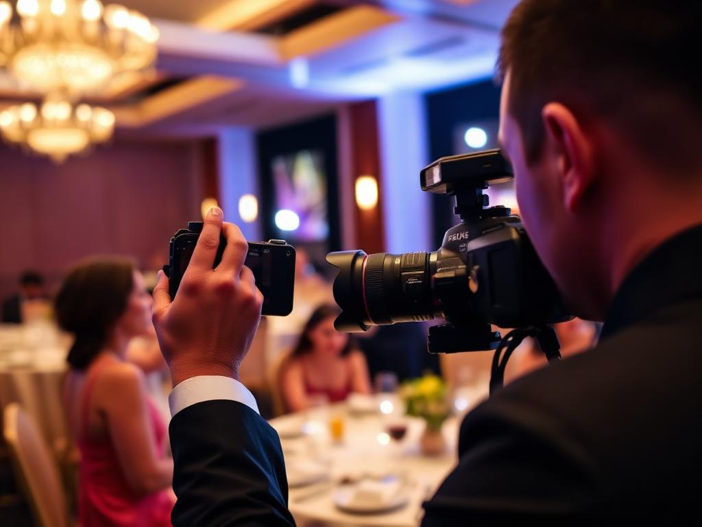 Professional event photographer shooting corporate gala dinner Singapore