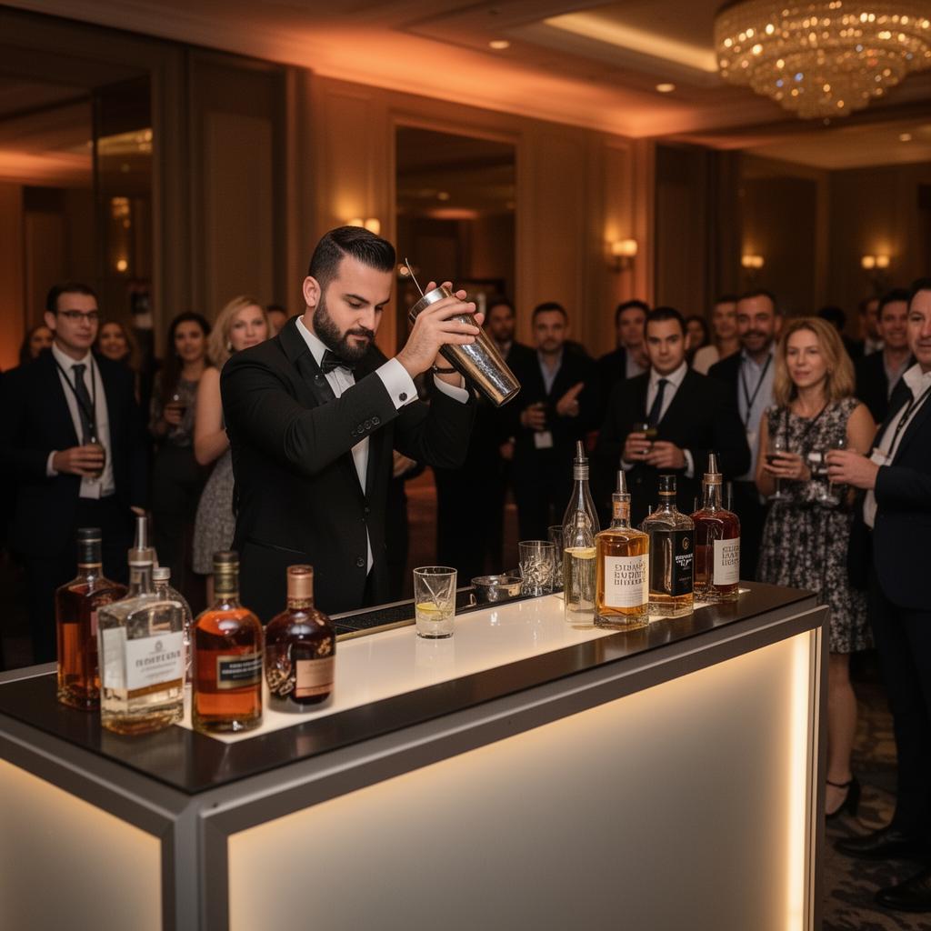 Professional mixologist making cocktails at luxury event