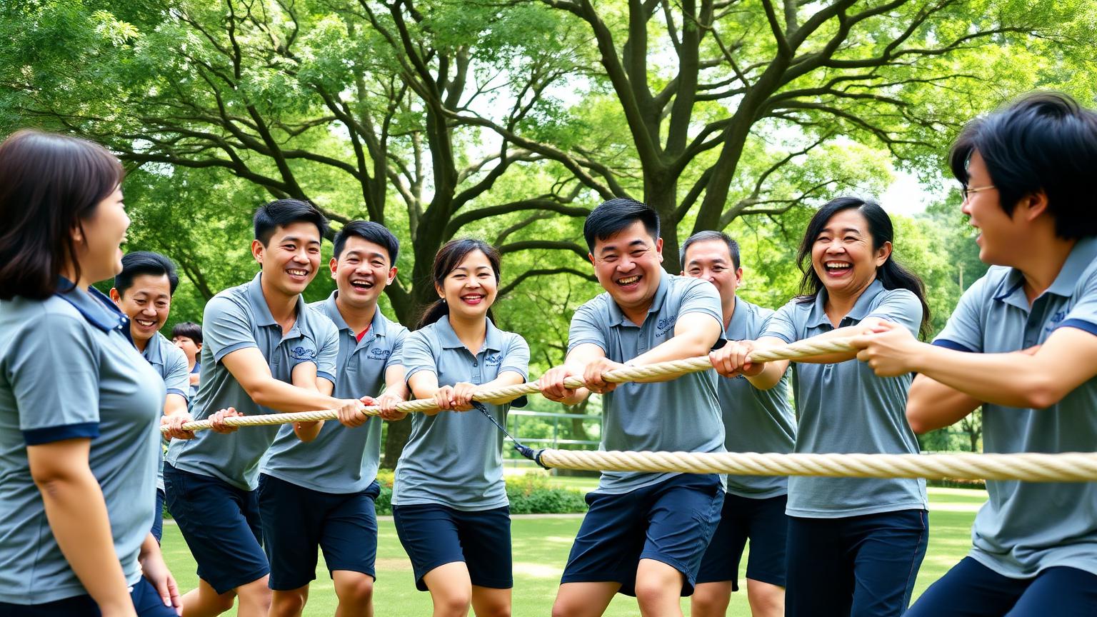 Corporate team building activity at a Singapore park run by Luxoria Entertainment